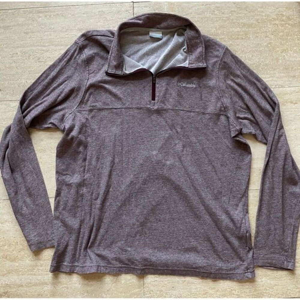 Columbia Pullover 1/4 Zip long Sleeved Knit Jacket Maroon Men XXL W Small Hole